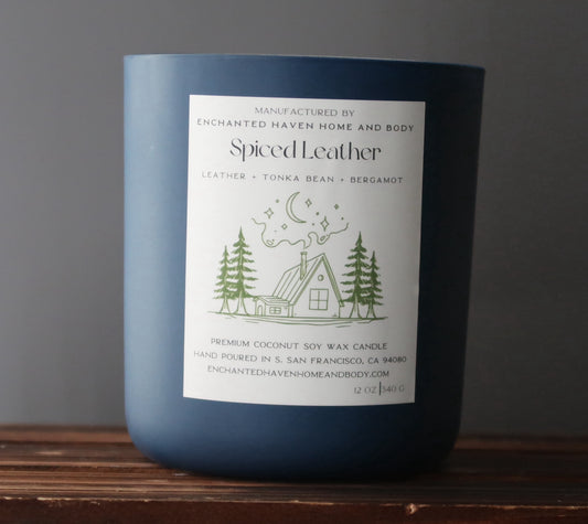 Spiced Leather 12oz  - Wood Wick Coconut Soy Wax Candle